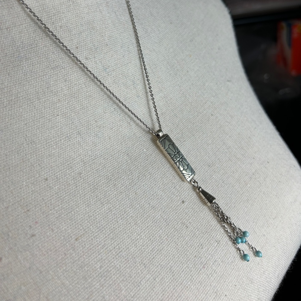 Brighton Marrakesh Mesa Necklace Tassel Turquoise Hue Silver Plated Etched Bar - Picture 6 of 15